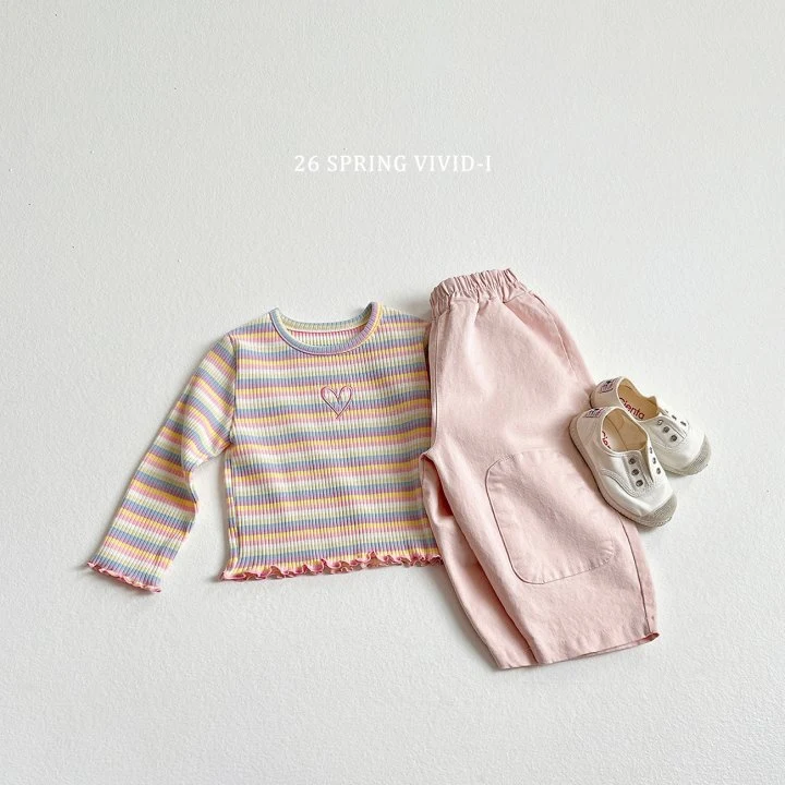 Vivid I - Korean Children Fashion - #magicofchildhood - Heart Rainbow Ribbed Tee - 5