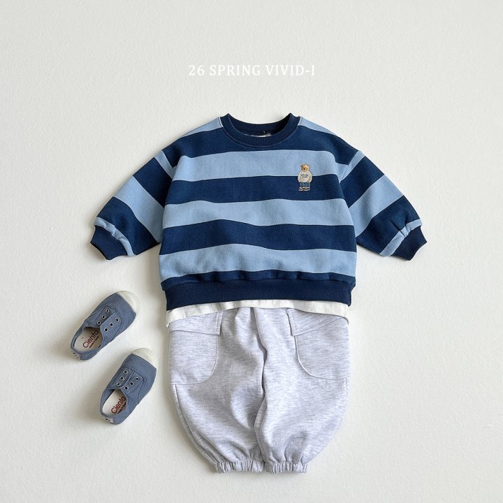 Vivid I - Korean Children Fashion - #minifashionista - Big Stripe Embroidered Bear Sweatshirt - 10