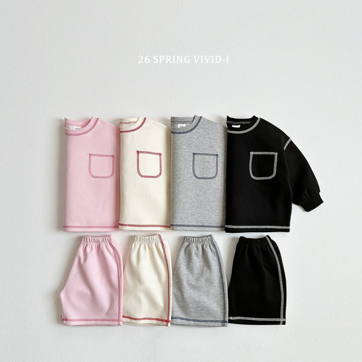 Vivid I - Korean Children Fashion - #minifashionista - Stitch Pocket Shorts Set