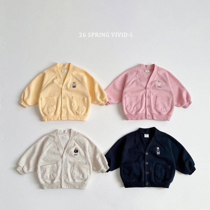 Vivid I - Korean Children Fashion - #minifashionista - Bear Embroidery Pocket Cardigan