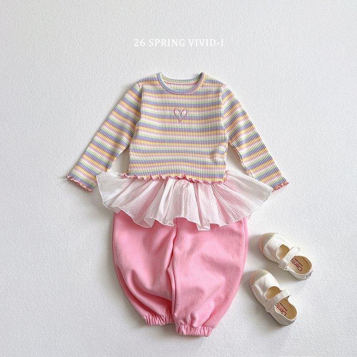 Vivid I - Korean Children Fashion - #minifashionista - Heart Rainbow Ribbed Tee - 6