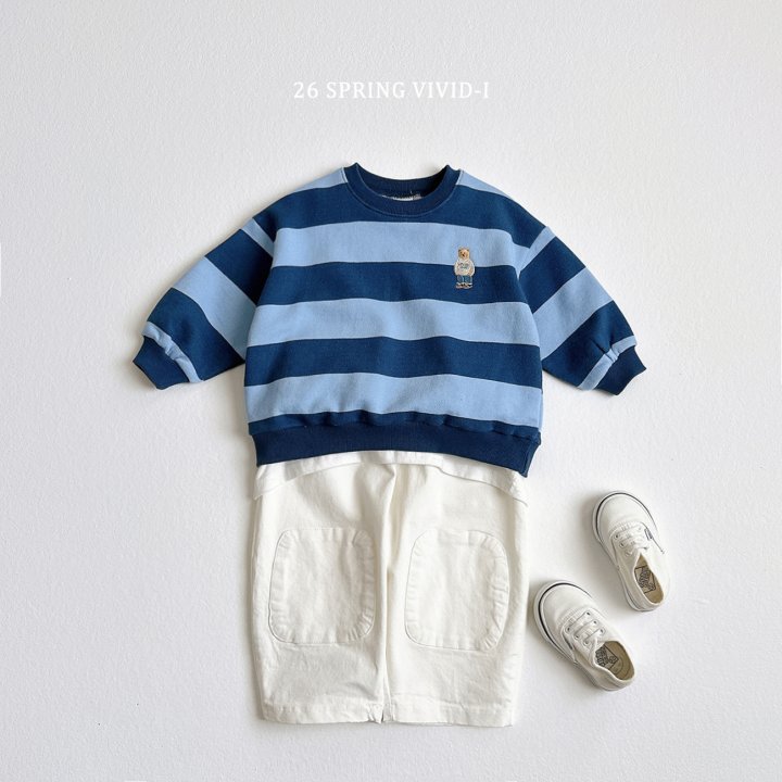 Vivid I - Korean Children Fashion - #prettylittlegirls - Big Stripe Embroidered Bear Sweatshirt - 11