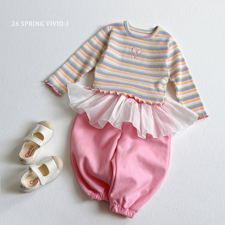 Vivid I - Korean Children Fashion - #prettylittlegirls - Heart Rainbow Ribbed Tee - 7