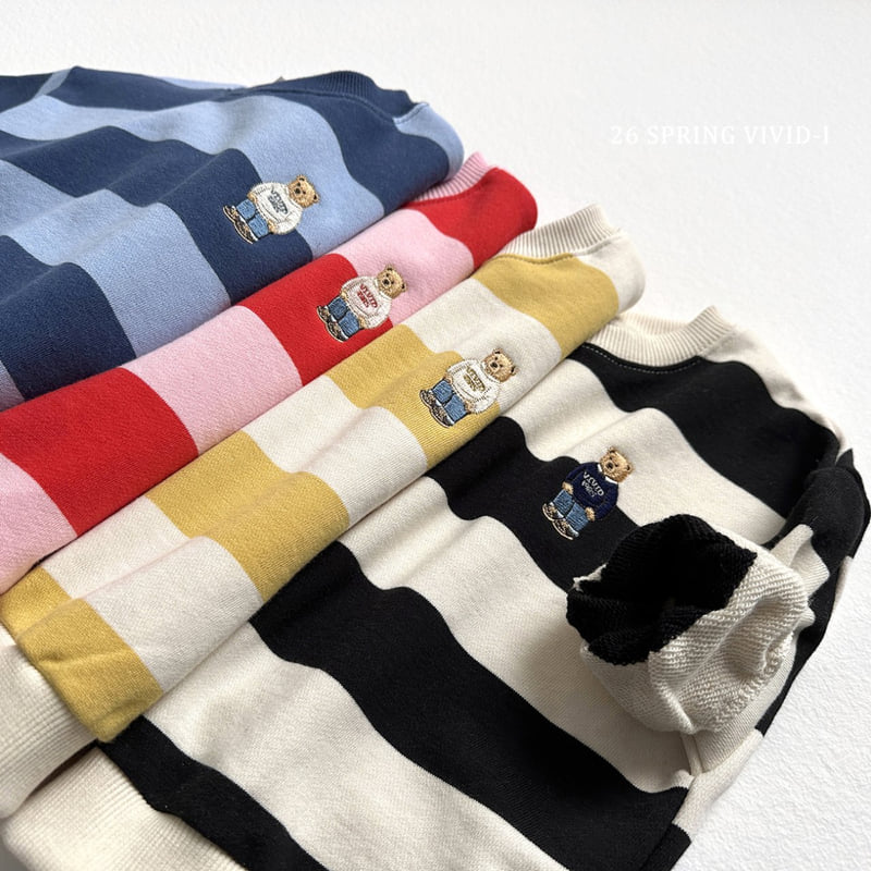 Vivid I - Korean Children Fashion - #todddlerfashion - Big Stripe Embroidered Bear Sweatshirt - 12