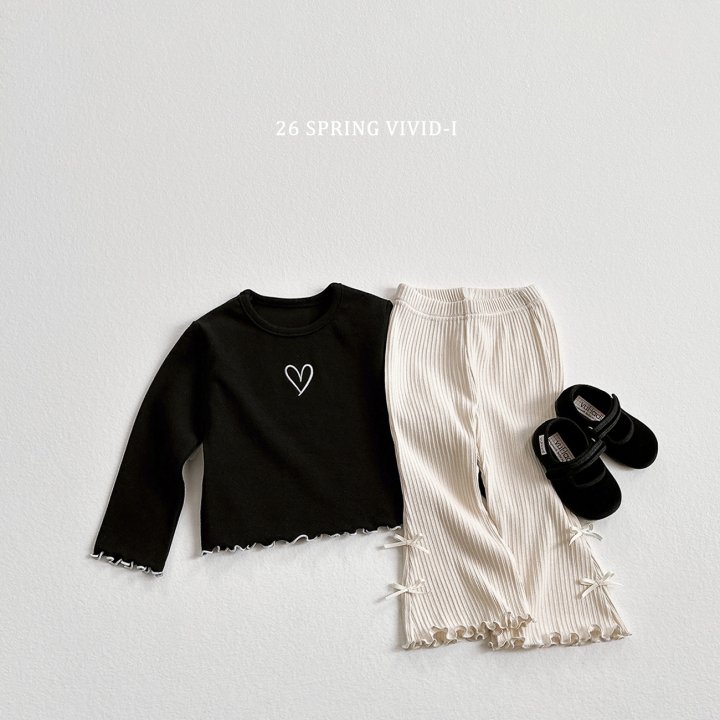 Vivid I - Korean Children Fashion - #toddlerclothing - Heart Embroidery Wave Tee - 10