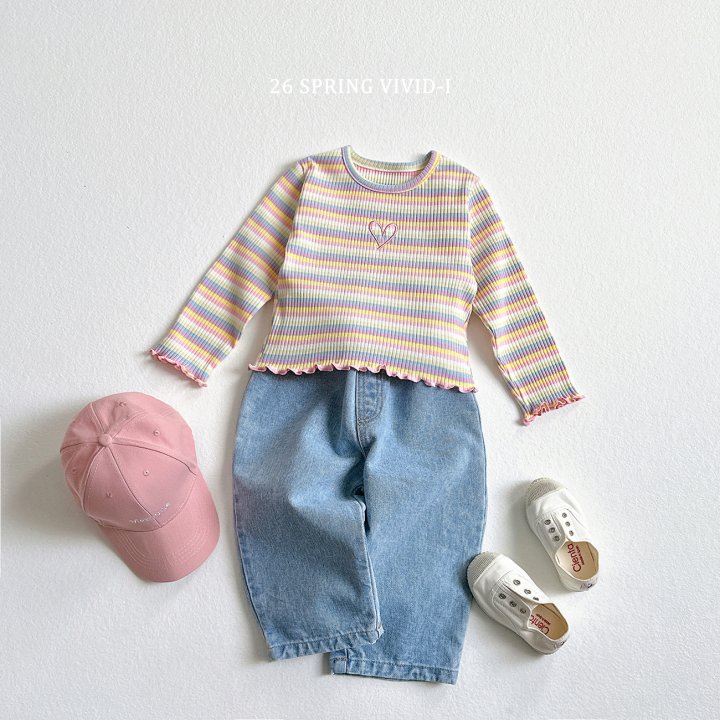 Vivid I - Korean Children Fashion - #toddlerclothing - Heart Rainbow Ribbed Tee - 9