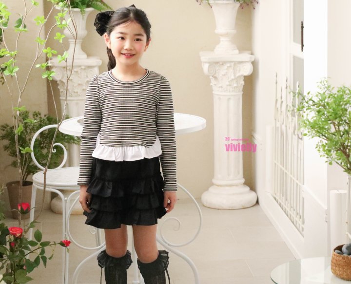 Vivielly - Korean Children Fashion - #Kfashion4kids - Stripe Frill Tee - 8