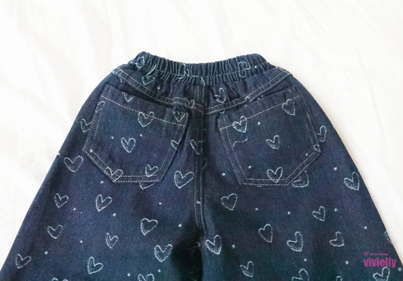 Vivielly - Korean Children Fashion - #childofig - Serry Heart Denim Pants - 3
