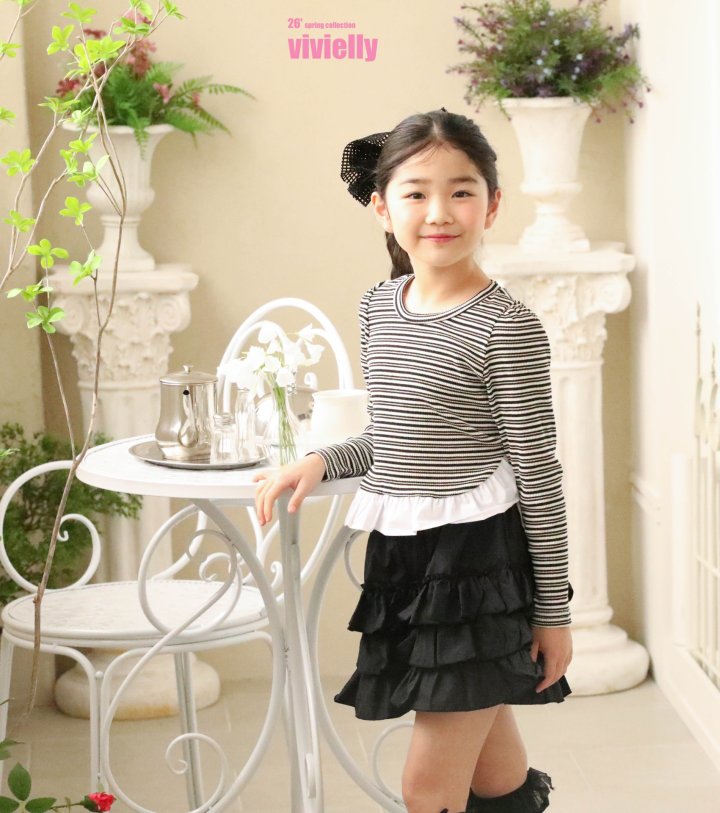 Vivielly - Korean Children Fashion - #childrensboutique - Stripe Frill Tee