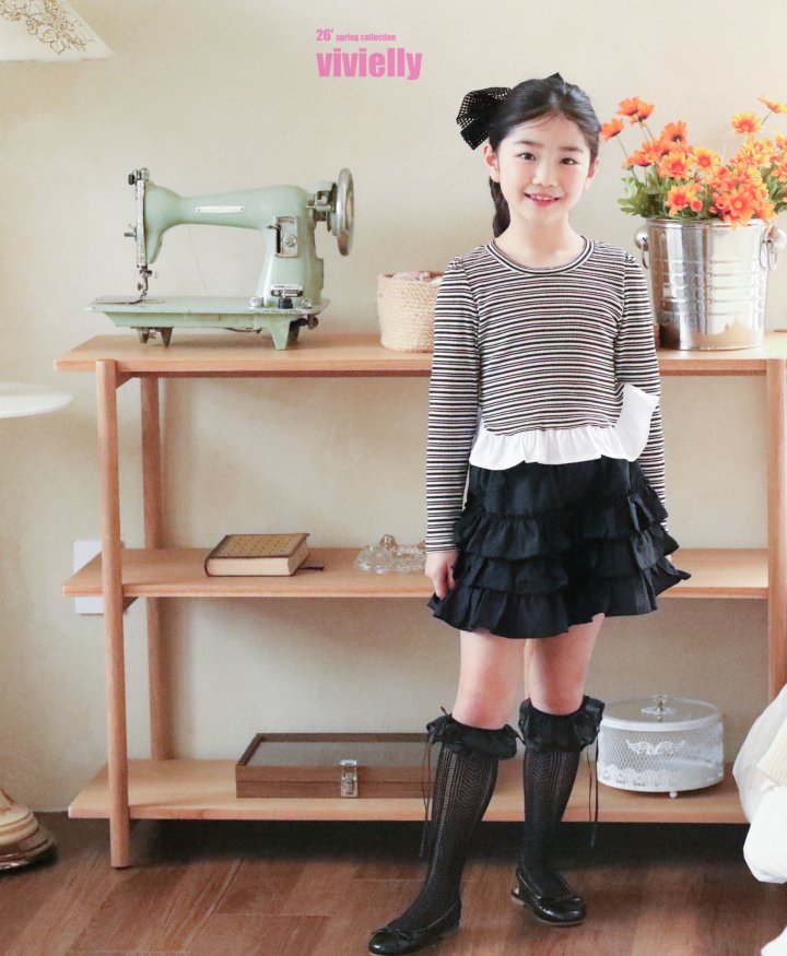 Vivielly - Korean Children Fashion - #discoveringself - Stripe Frill Tee - 3