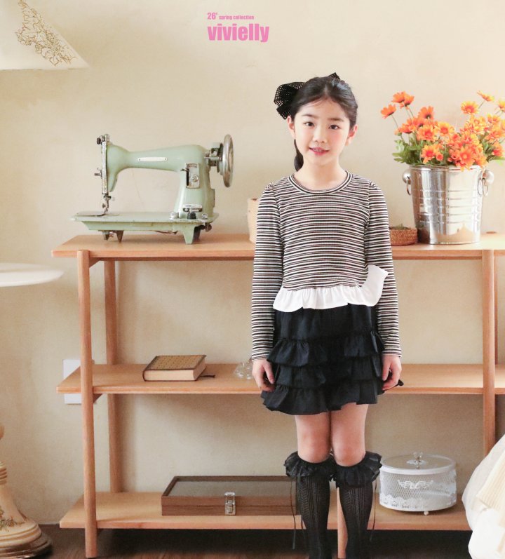 Vivielly - Korean Children Fashion - #discoveringself - Stripe Frill Tee - 4