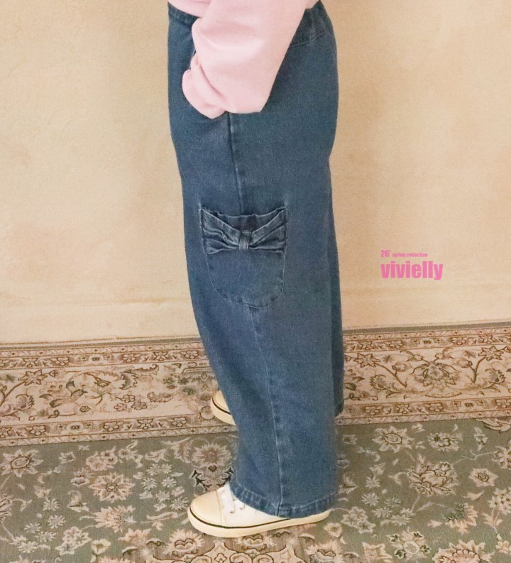 Vivielly - Korean Children Fashion - #fashionkids - Ellie Ribbon Denim Pants - 3