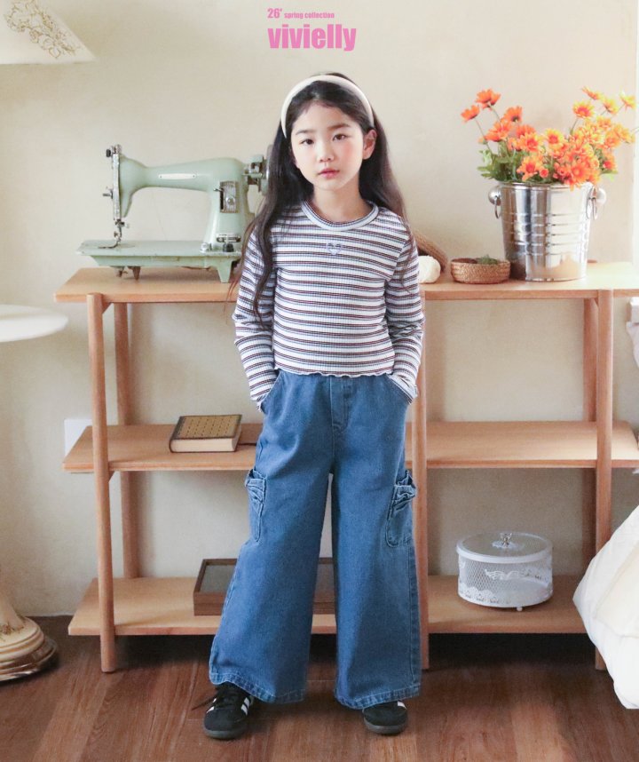 Vivielly - Korean Children Fashion - #fashionkids - Ellie Ribbon Denim Pants - 4