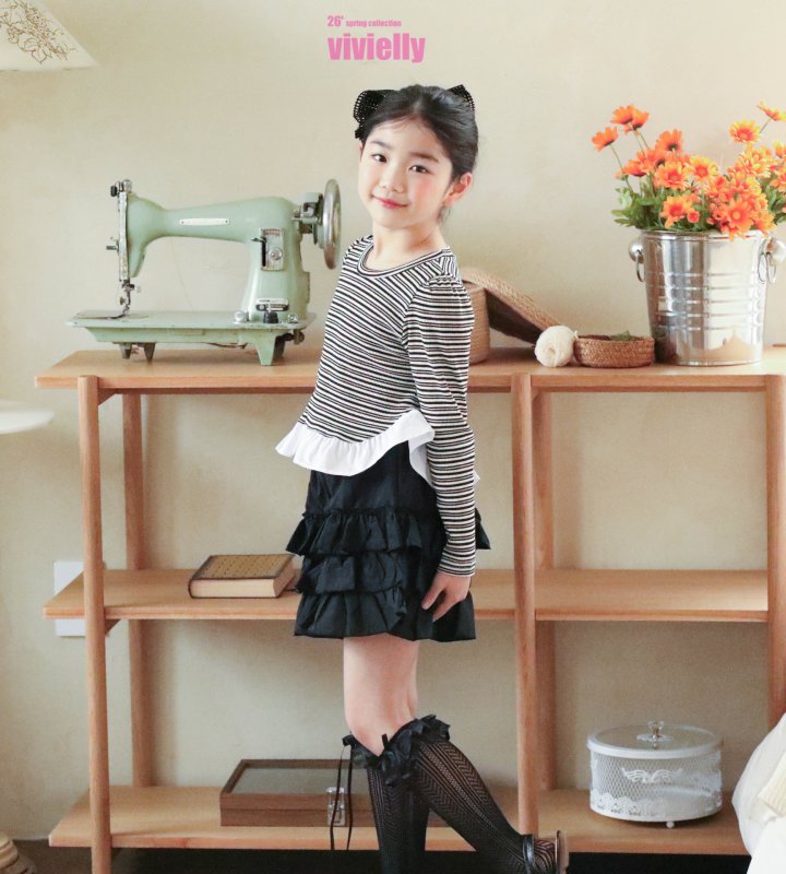 Vivielly - Korean Children Fashion - #kidsstore - Stripe Frill Tee - 6