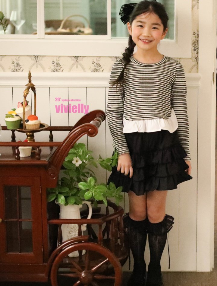 Vivielly - Korean Children Fashion - #magicofchildhood - Stripe Frill Tee - 10