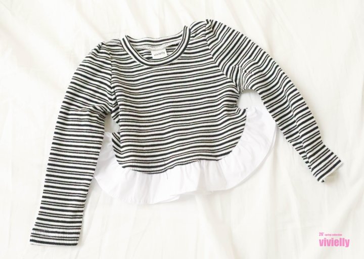 Vivielly - Korean Children Fashion - #minifashionista - Stripe Frill Tee - 11