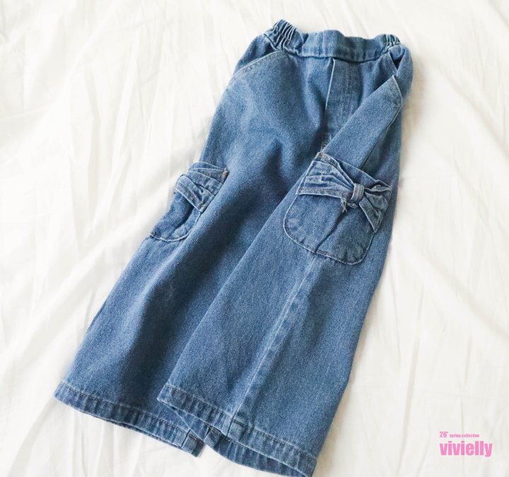 Vivielly - Korean Children Fashion - #minifashionista - Ellie Ribbon Denim Pants - 10