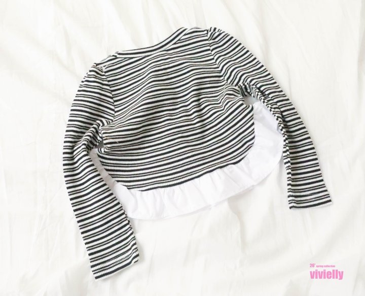 Vivielly - Korean Children Fashion - #prettylittlegirls - Stripe Frill Tee - 12