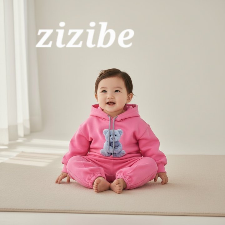 Zizibe - Korean Baby Fashion - #babylifestyle - Bear Hoodie Top Bottom Set - 2