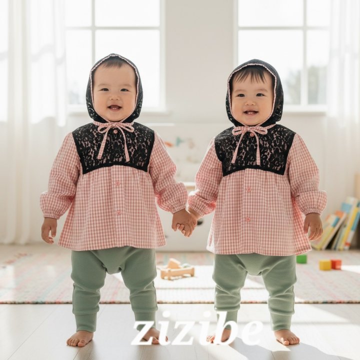 Zizibe - Korean Baby Fashion - #babyoninstagram - Check One-Piece One-piece (Bebe + Hat) - 9