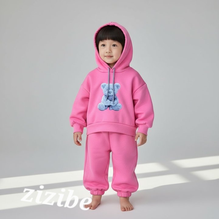 Zizibe - Korean Baby Fashion - #babyoninstagram - Bear Hoodie Top Bottom Set - 4