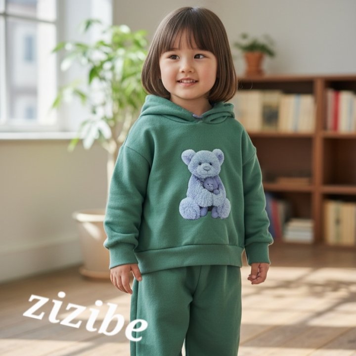 Zizibe - Korean Baby Fashion - #babyoutfit - Bear Hoodie Top Bottom Set - 6