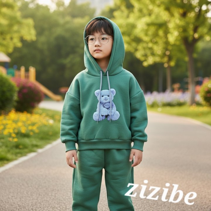 Zizibe - Korean Baby Fashion - #babywear - Bear Hoodie Top Bottom Set - 7