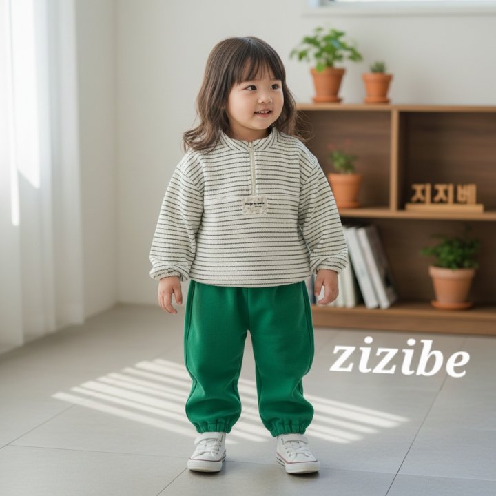 Zizibe - Korean Baby Fashion - #onlinebabyboutique - Patch Stripe Top Bottom Set - 9