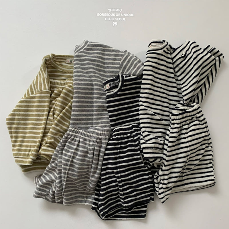 go;u - Korean Children Fashion - #Kfashion4kids - Terry Stripe Set (Junior)