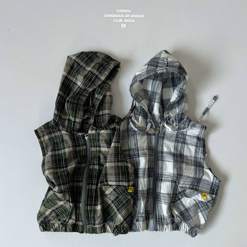 go;u - Korean Children Fashion - #littlefashionista - Hooded Check Vest