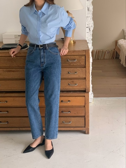 Blue Crop Basic Denim Pants