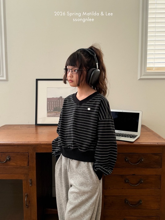 Stripe V-Neck Sweatshirt