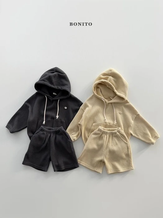 Mini Waffle Hoodie Top Bottom Set