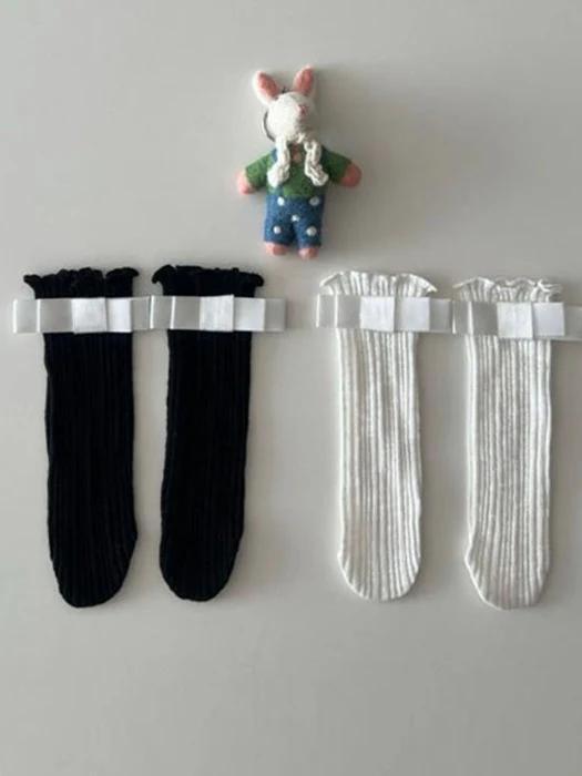 Ribbed Ribbon Knee Socks