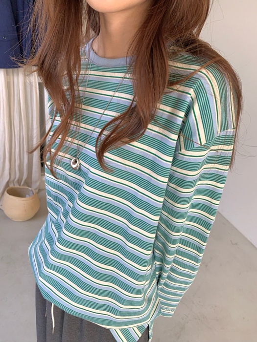 Peanut Stripe Sleeve Embroidery Tee
