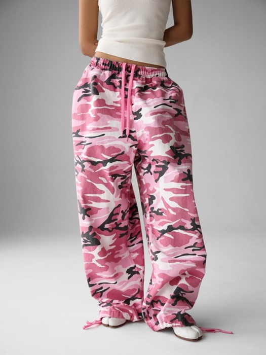 Camouflage Cotton Banded Maxi Wide Trousers Camouflage Cotton Banded Maxi Wide Trousers