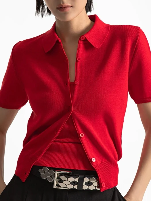 Collared Short Sleeve Button Cardigan Collared Short Sleeve Button Cardigan