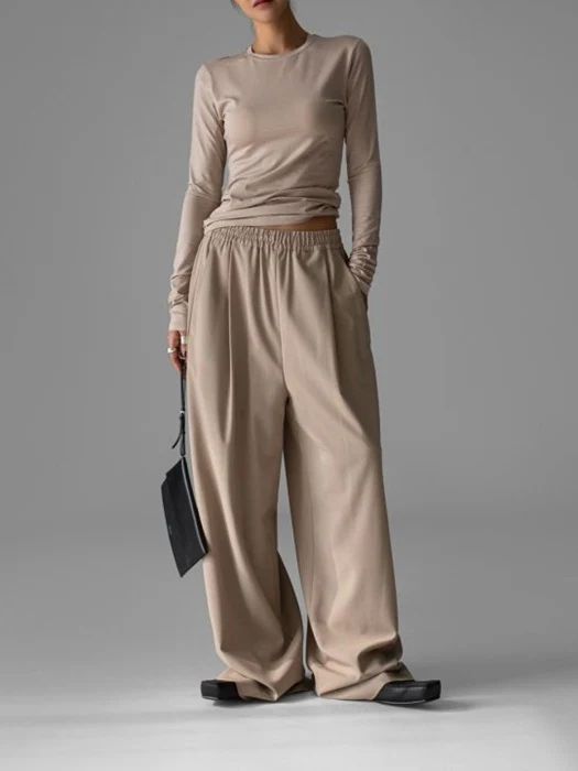 Banded String Wide Maxi Length Trousers Banded String Wide Maxi Length Trousers