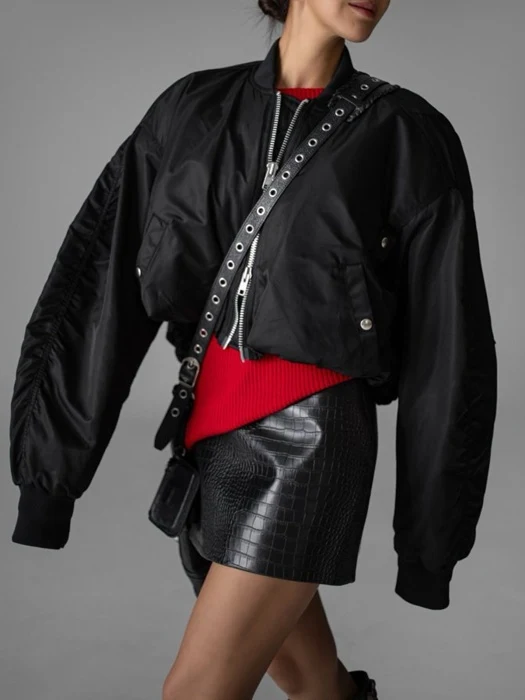 Heavy Twill Nylon Cropped Balloon MA-1 Flight Jacket Heavy Twill Nylon Cropped Balloon MA-1 Flight Jacket