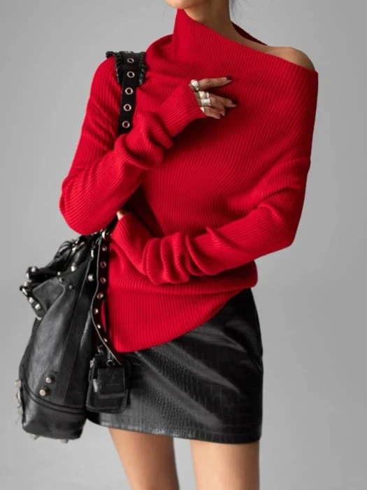 Asymmetric Line Ribbed Knit Top Asymmetric Line Ribbed Knit Top