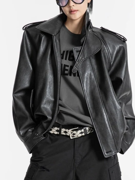 Oversized Vegan Button Up Bomber Jacket