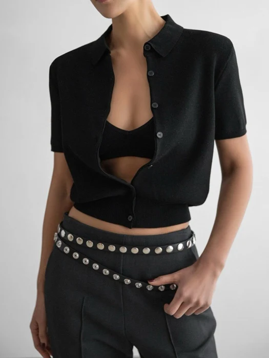 Collared Short Sleeve Button Cardigan Collared Short Sleeve Button Cardigan