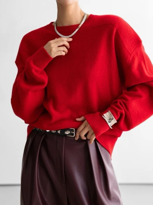 Double Knitting Shoulder Detail Round Neck Knit Double Knitting Shoulder Detail Round Neck Knit