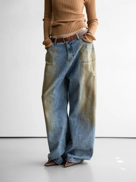Dusty Mud Washed Wide Denim Trousers Dusty Mud Washed Wide Denim Trousers
