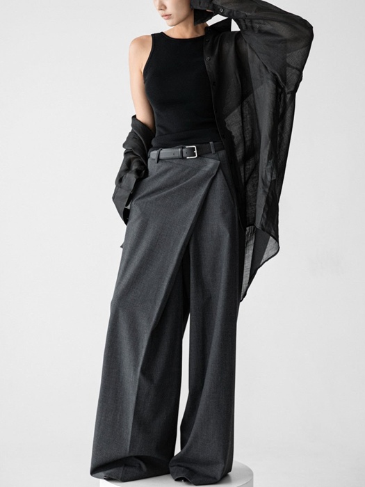 Asymmetry Pin Tuck Wide Maxi Trousers Asymmetry Pin Tuck Wide Maxi Trousers
