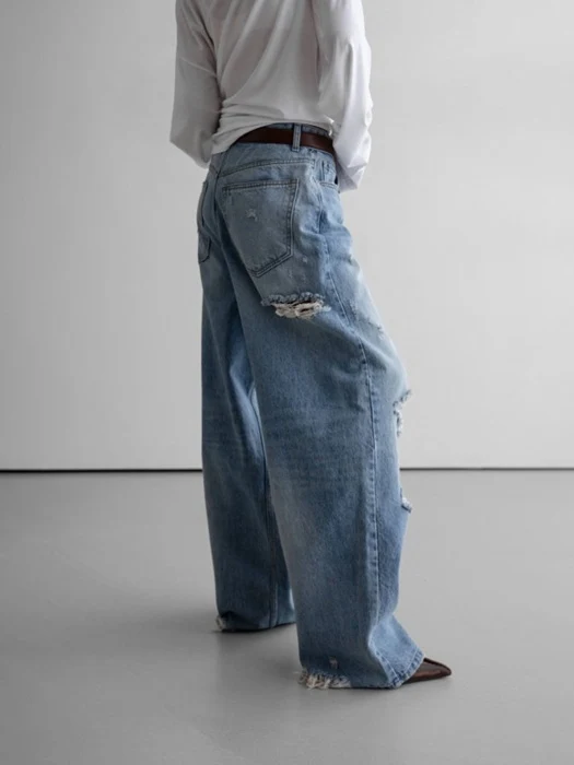 Vintage Destroyed Wide Denim
