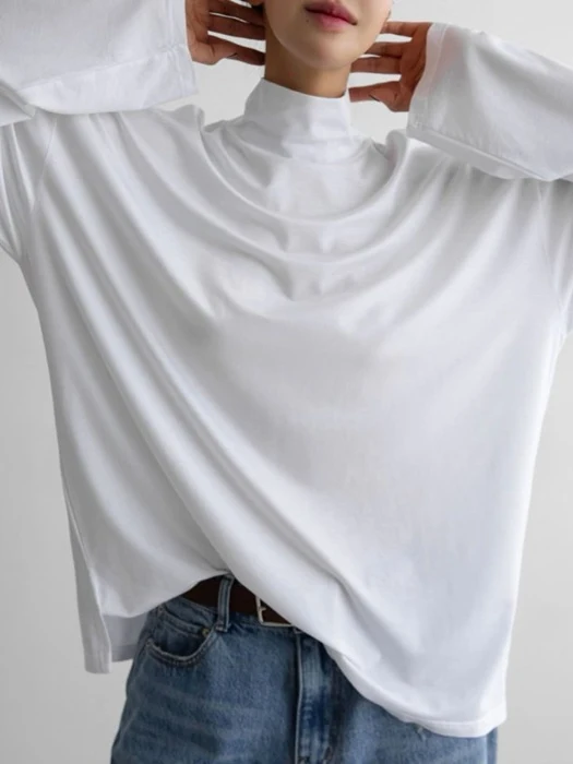 Classic Loose Fit Tencel Half Neck Top Classic Loose Fit Tencel Half Neck Top