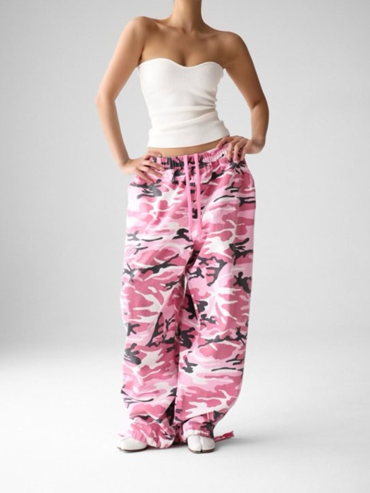 Camouflage Cotton Banded Maxi Wide Trousers Camouflage Cotton Banded Maxi Wide Trousers