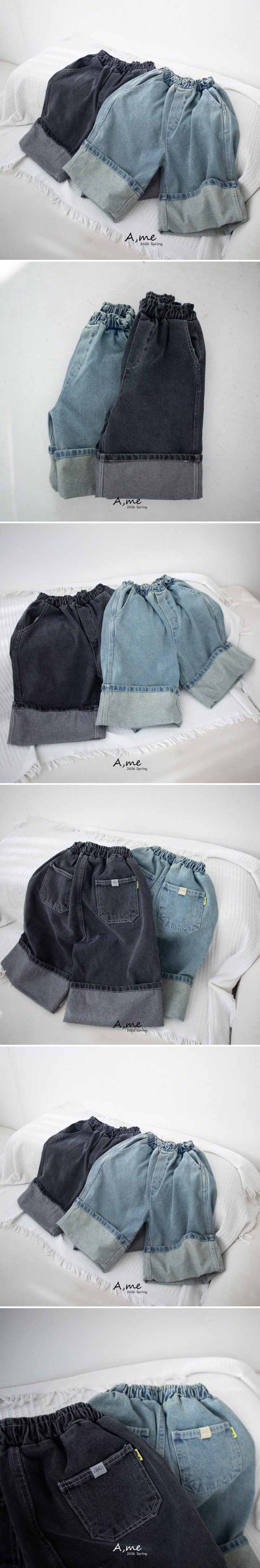 A Me - Korean Children Fashion - #kidzfashiontrend - Cuffed Wide Denim Pants - 2