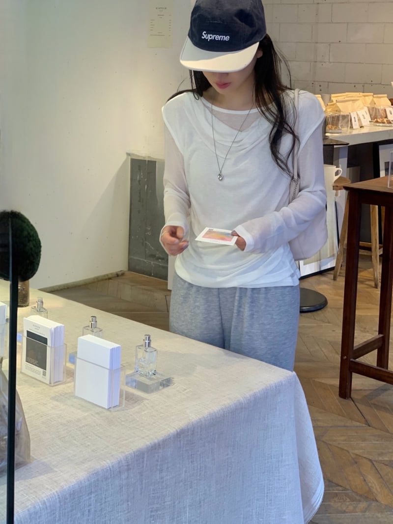 Afarrier - Korean Women Fashion - #momslook - Tone-On-Tone Drape Tee - 11